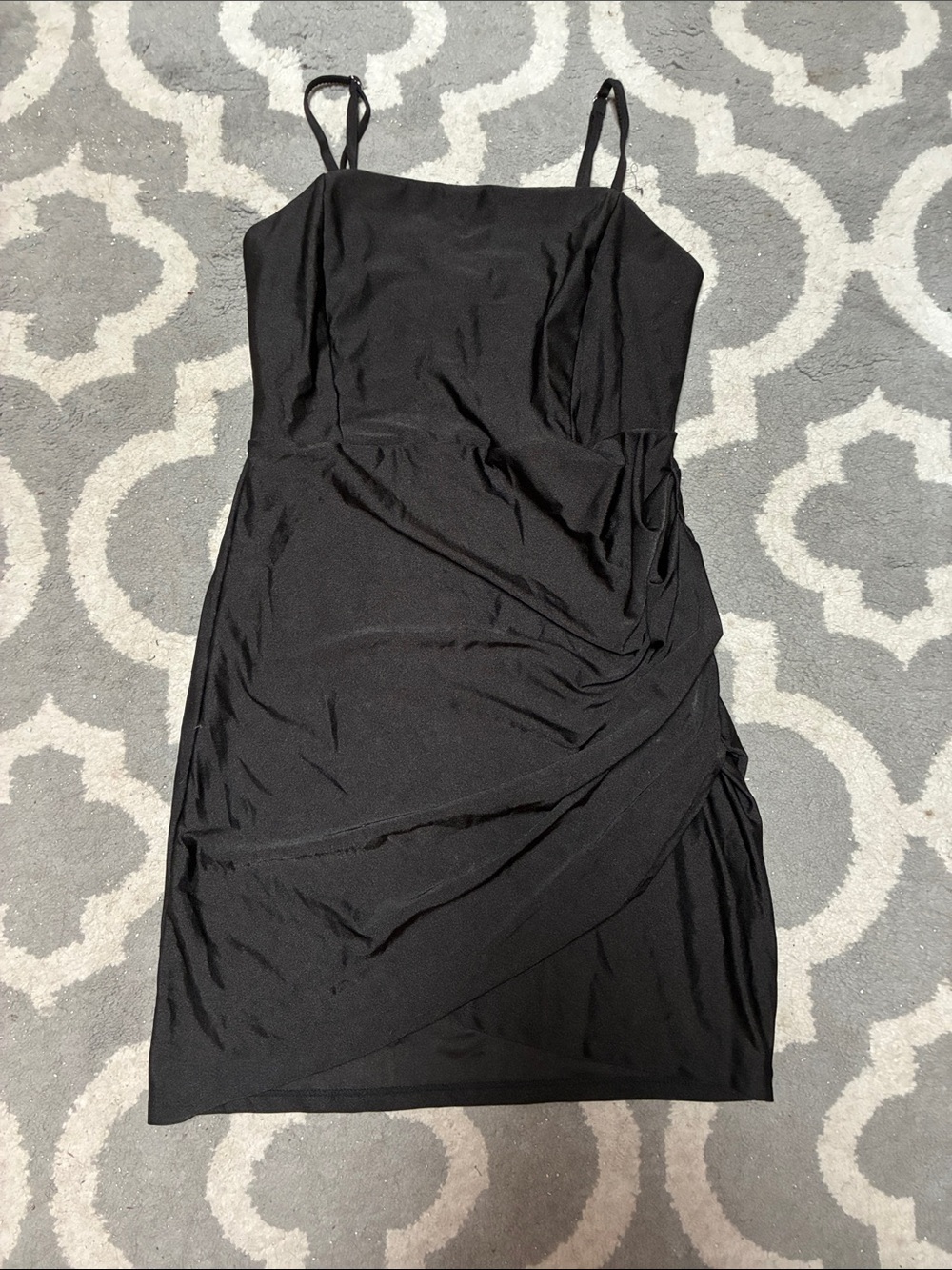 Black Ruched Slip Dress with Spaghetti Straps
